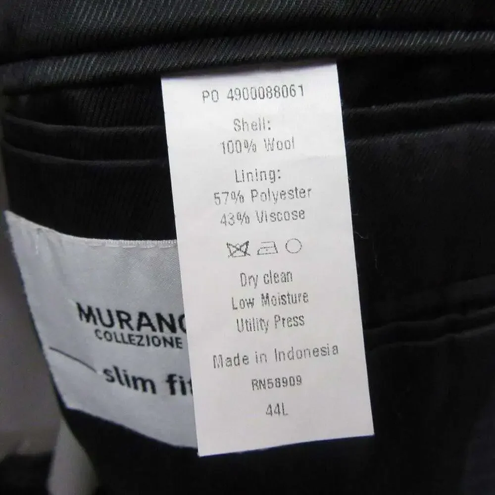 Murano Collezioni Men's 2-Piece Suit 44L Slim Fit Black Check Wool